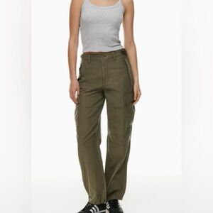 TNA ARITZIA High Rise Carpenter Pants Baggy Pockets Olive Green Size 6